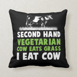 Worlds Worst Vegetarian Cow Steak Anti Vegan Throw Pillow