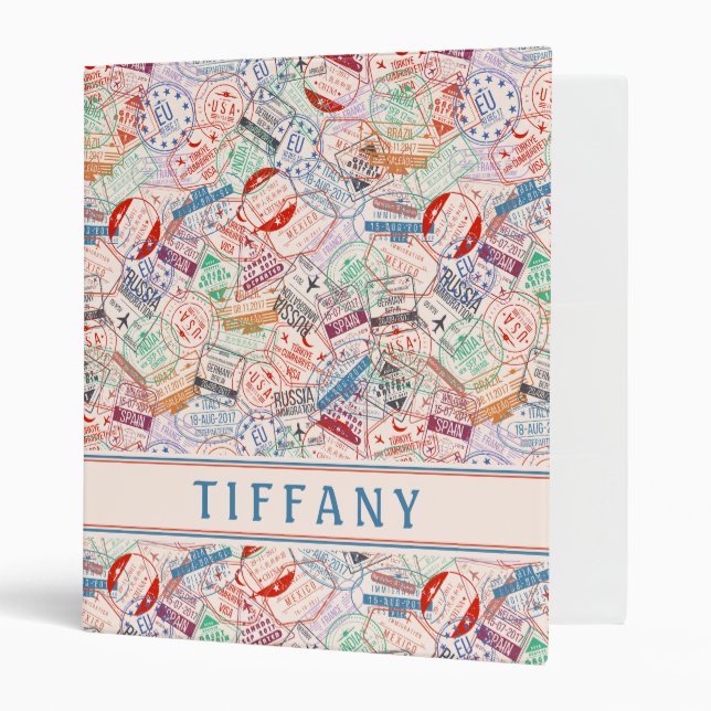 Worldwide Travel Labels All Over Pattern 3 Ring Binder (Front/Inside)