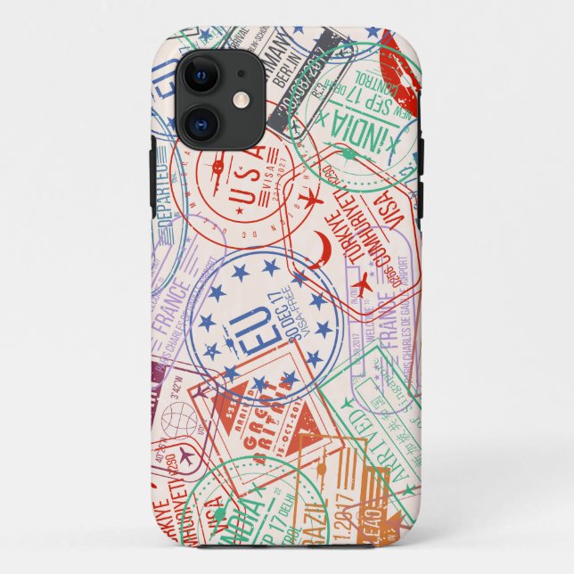 Worldwide Travel Labels All Over Pattern Case-Mate iPhone Case (Back)