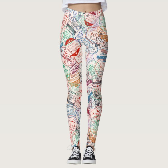 Worldwide Travel Labels All Over Pattern Leggings (Front)