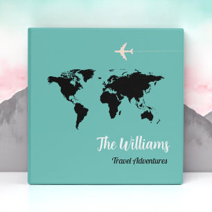 WorldWide Travel Map Pale Blue 3 Ring Binder