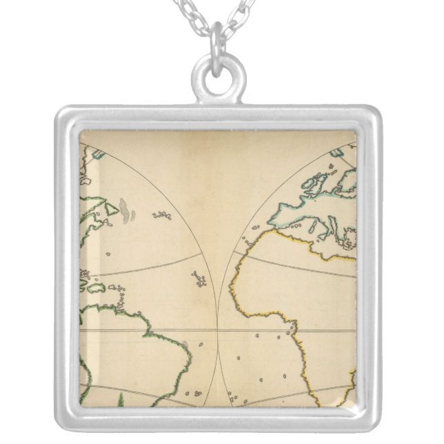 Worlp Map with 5 Zones Silver Plated Necklace (Front)