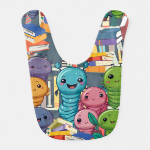 Worm BookWorms Print Baby Bib