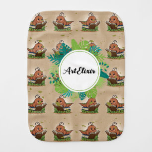 Worm Brown Book Lover Print Baby Burp Cloth