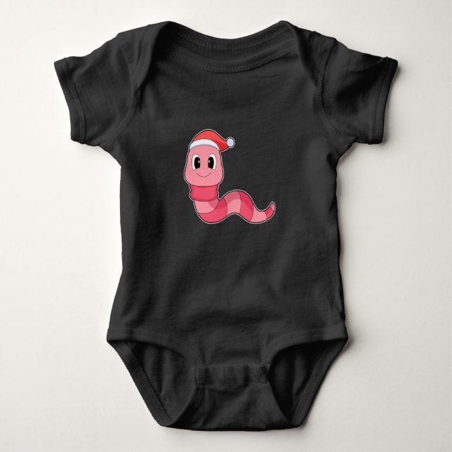 Worm Christmas Christmas hat Baby Bodysuit (Front)