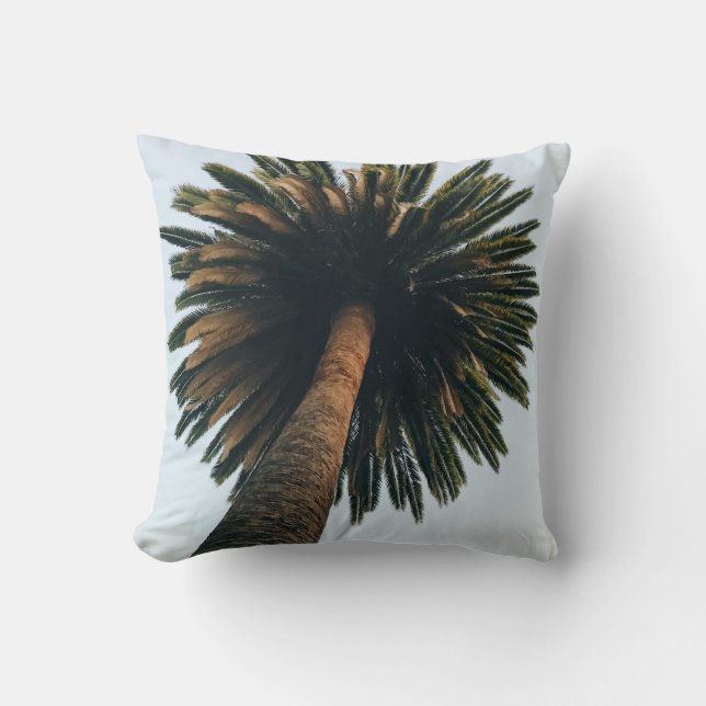 Worm eye photography of palm tree throw pillow (Front)