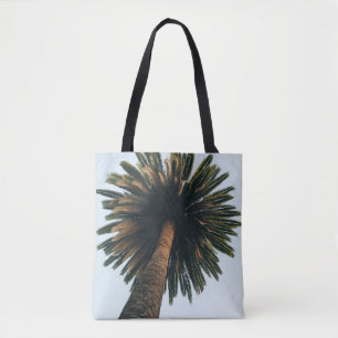 Worm eye photography of palm tree tote bag