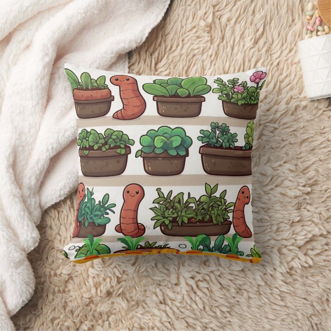 Worm Garden Print Throw Pillow (Blanket)