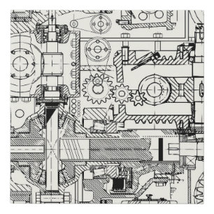 Worm Gears: Seamless Technical Machinery. Faux Canvas Print