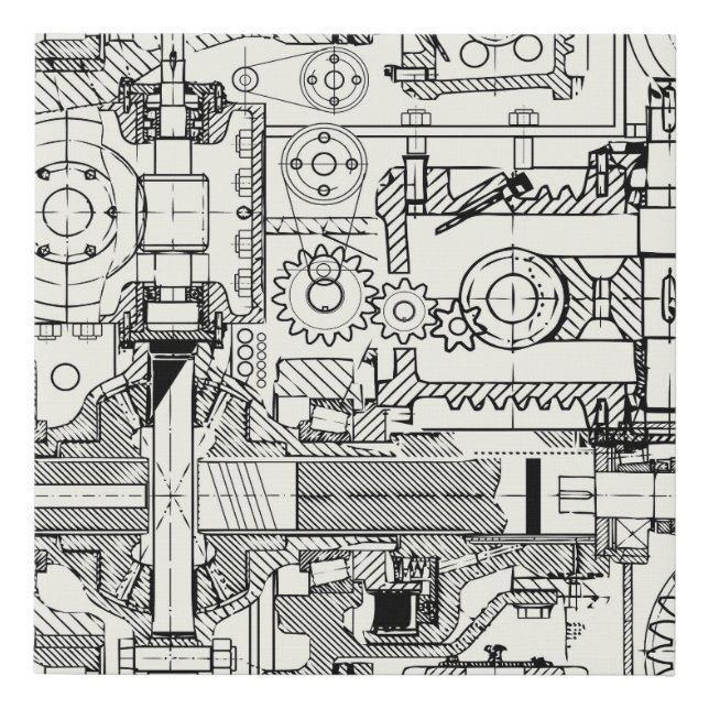 Worm Gears: Seamless Technical Machinery. Faux Canvas Print (Front)
