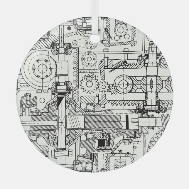Worm Gears: Seamless Technical Machinery. Glass Ornament (Front)