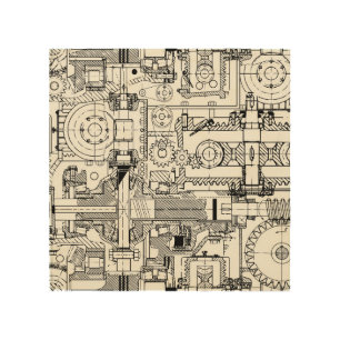 Worm Gears: Seamless Technical Machinery. Wood Wall Art
