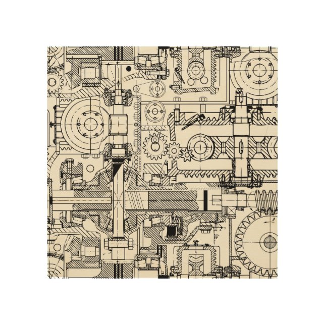 Worm Gears: Seamless Technical Machinery. Wood Wall Art (Front)