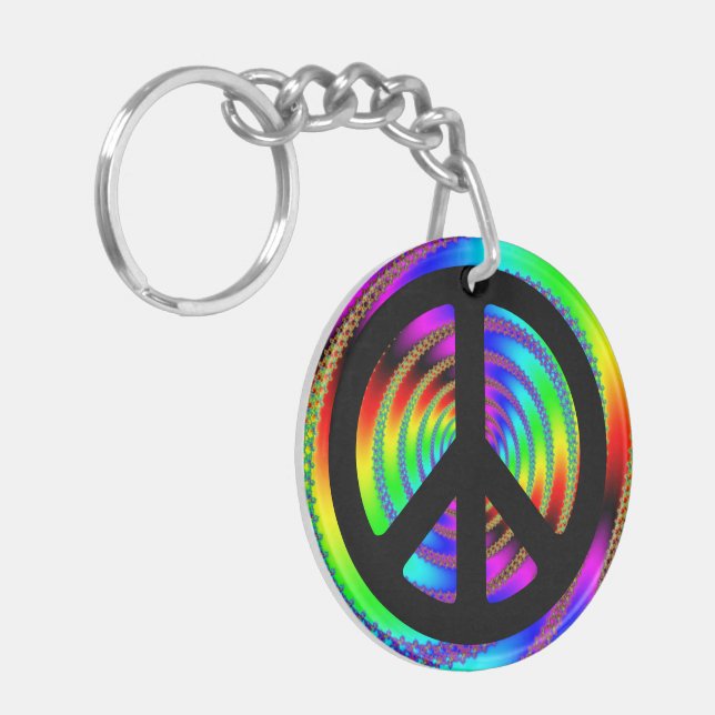 Worm Hole with Black Peace Sign Keychain (Front Left)