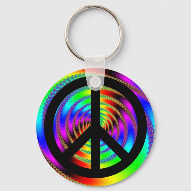 Worm Hole with Black Peace Sign Keychain (Front)