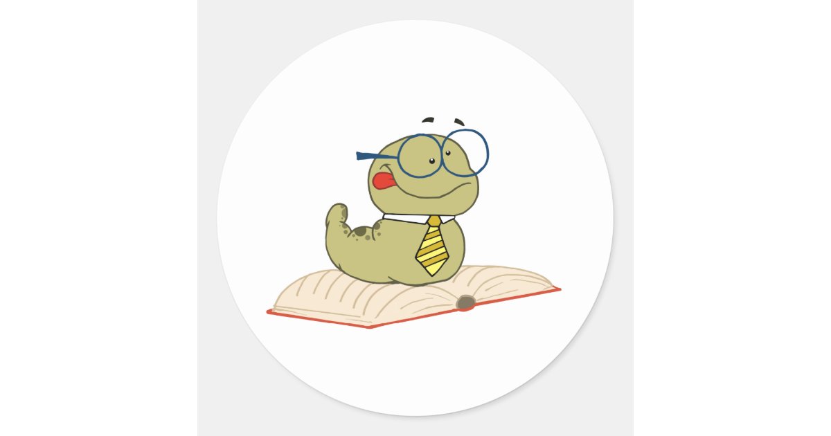 Worm On A Book Wearing Glasses Classic Round Sticker | Zazzle