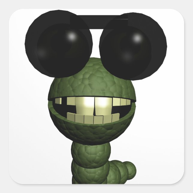 Worm with sunglasses square sticker (Front)