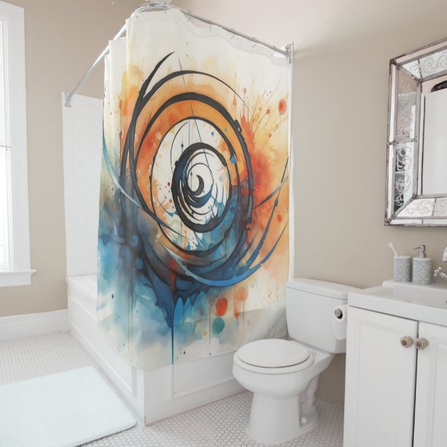 Wormhole in Time ink and watercolor Shower Curtain (In Situ)