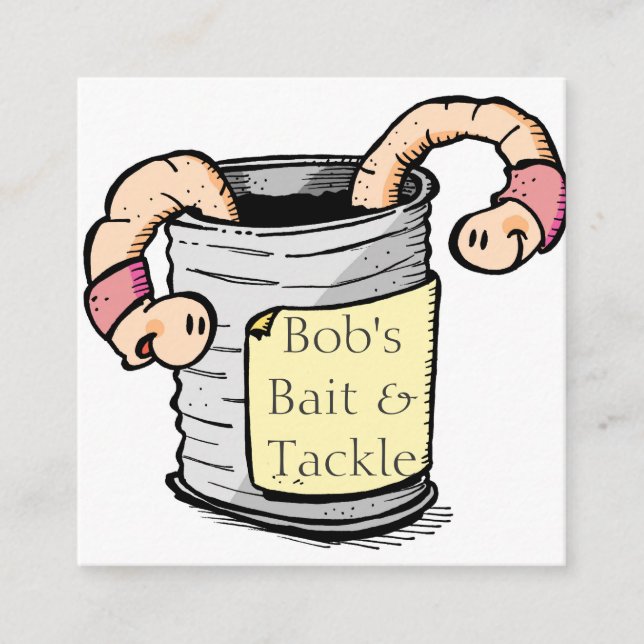 Worms, Bait and Fishing Tackle Store Square Business Card (Front)