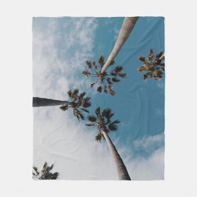 Worms eyeview photography of coconut trees fleece blanket (Front)