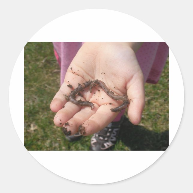 worms in childs hands classic round sticker (Front)