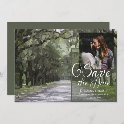 Wormsloe Road Green Live Oaks Save the Date Card