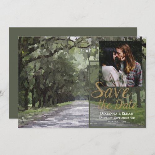 Wormsloe Venue Green Live Oaks Save the Date Card