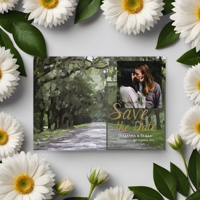 Wormsloe Venue Green Live Oaks Save the Date Card (Creator Uploaded)