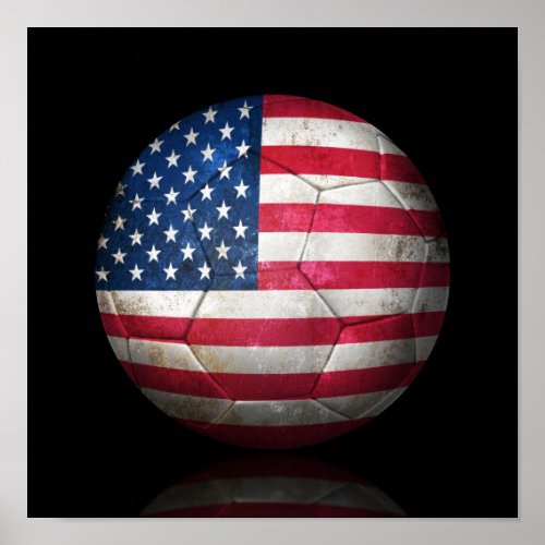 Worn American Flag Football Soccer Ball Poster