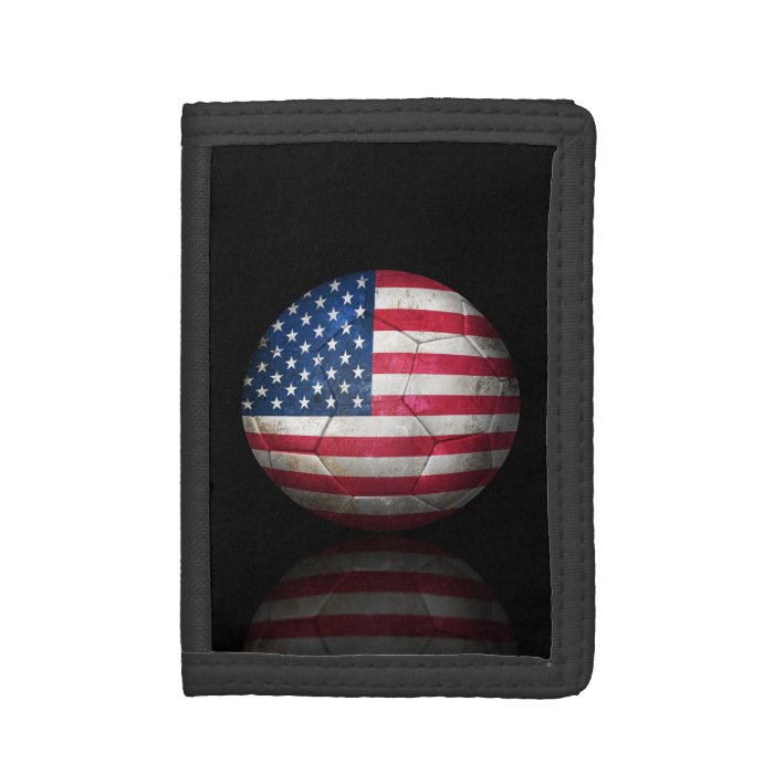 Worn American Flag Football Soccer Ball Tri fold Wallets