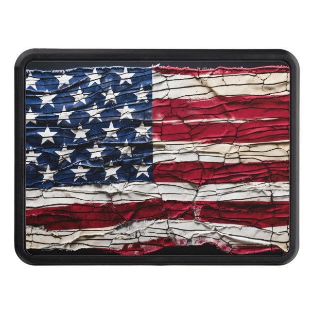 Worn and weathered Patriotic American flag Hitch Cover (Front)