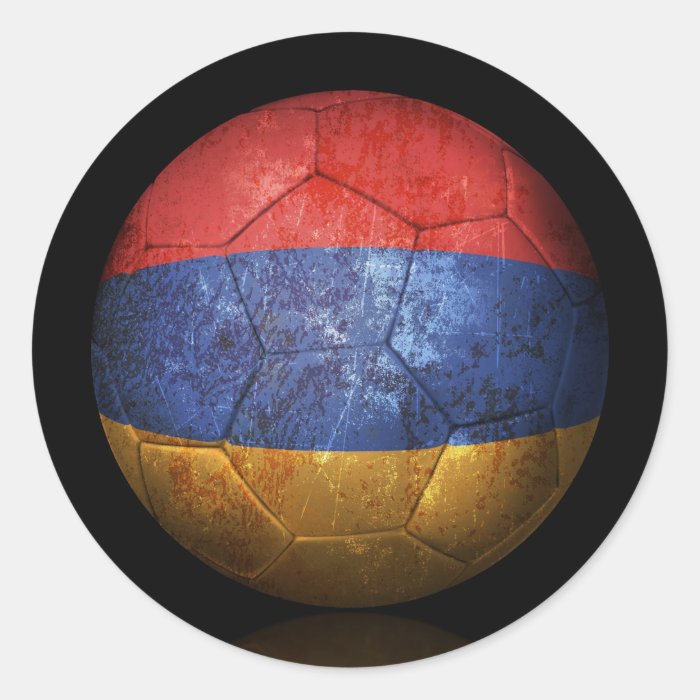 Worn Armenian Flag Football Soccer Ball Round Stickers