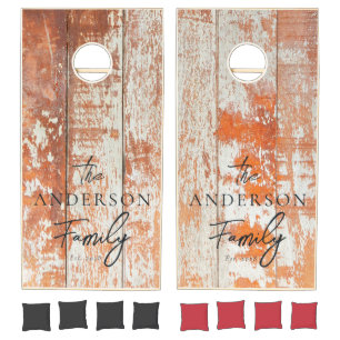 Worn Barn Wood Hand Written Family Name Cornhole Set