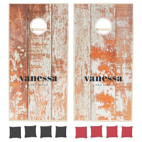Worn Barn Wood Minimal Modern Classic Name Cornhole Set