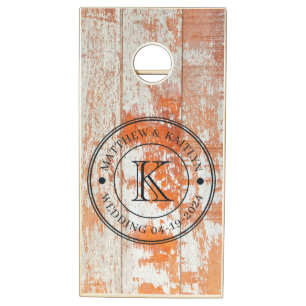 Worn Barn Wood Wedding Monogram Cornhole Set