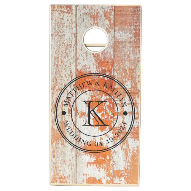 Worn Barn Wood Wedding Monogram Cornhole Set (Right)