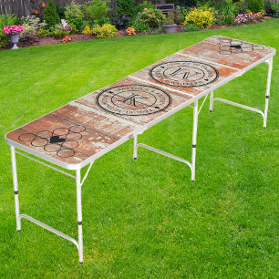 Worn Barn Wood Wedding Monogram Heart Beer Pong Table