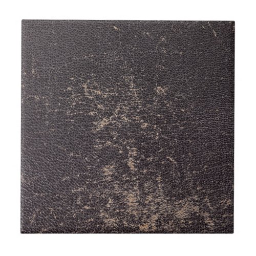 Worn Black Leather Background Ceramic Tile