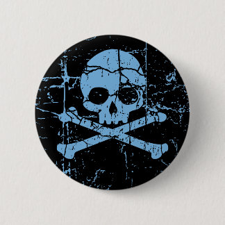 Worn Blue Skull and Crossbones Button