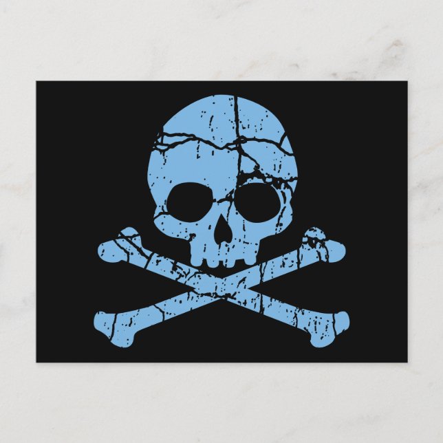 Worn Blue Skull and Crossbones Postcard (Front)