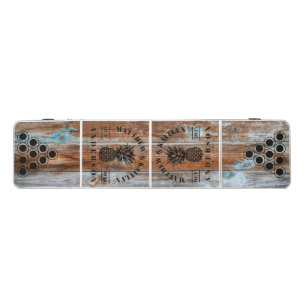 Worn Blue Wash Wood Tropical Pineapple Wedding Beer Pong Table