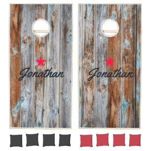 Worn Blue Wash Wood  Vintage Star Signature Cornhole Set