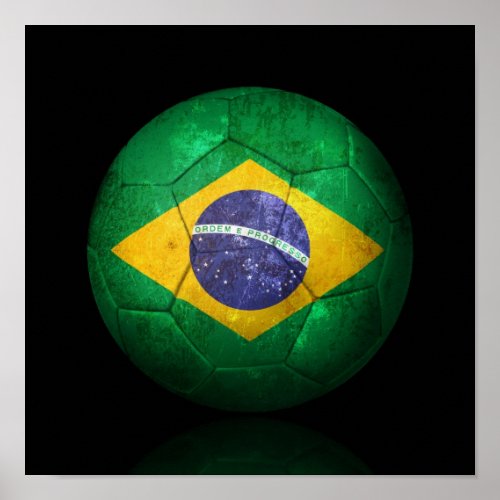 Worn Brazilian Flag Football Soccer Ball Poster