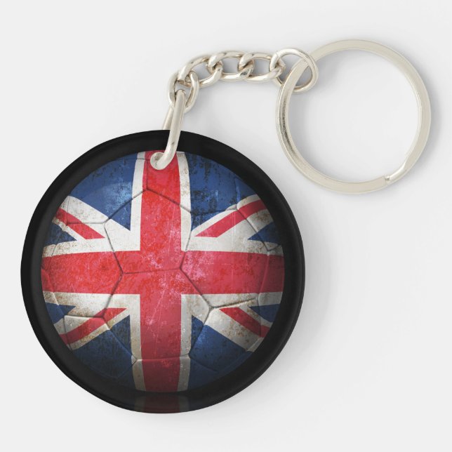 Worn British Flag Football Soccer Ball Keychain (Back)