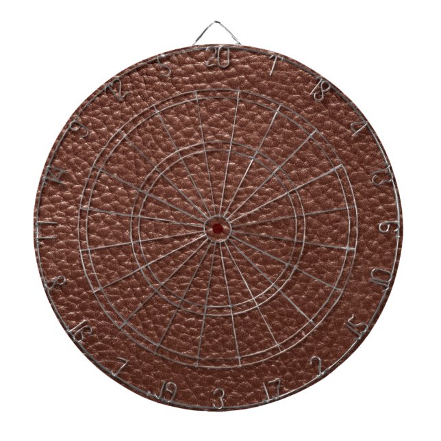 Worn Brown Faux Leather Dartboard With Darts (Front)