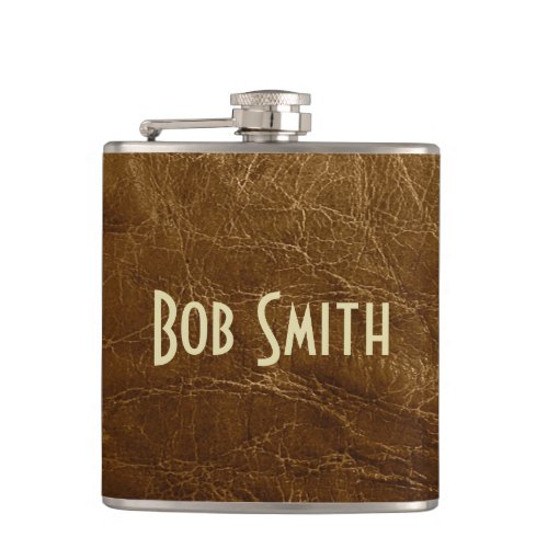 Worn Brown Leather Hip Flask