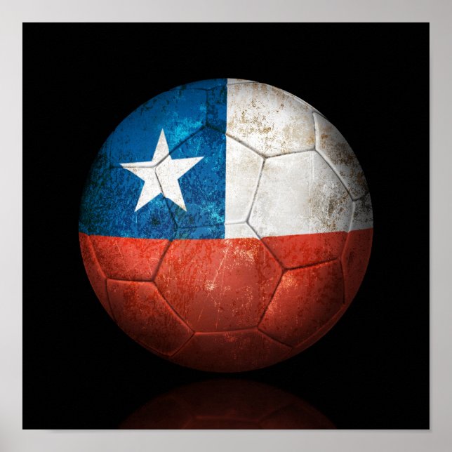 Worn Chilean Flag Football Soccer Ball Poster (Front)