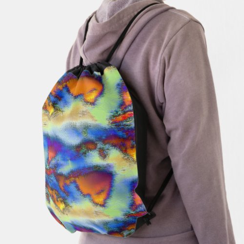 Worn clouds on orange drizzled texture or offset  drawstring bag