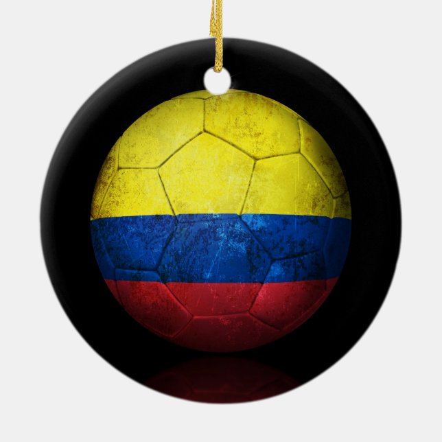 Worn Colombian Flag Football Soccer Ball Ceramic Ornament (Back)