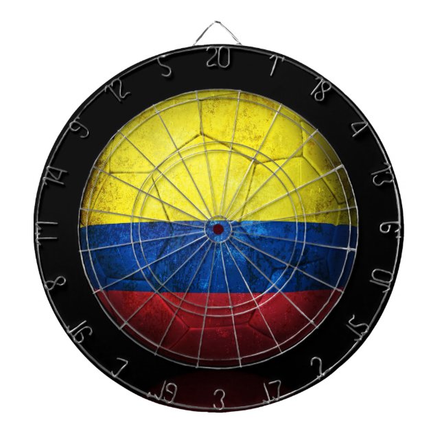 Worn Colombian Flag Football Soccer Ball Dartboard With Darts (Front)